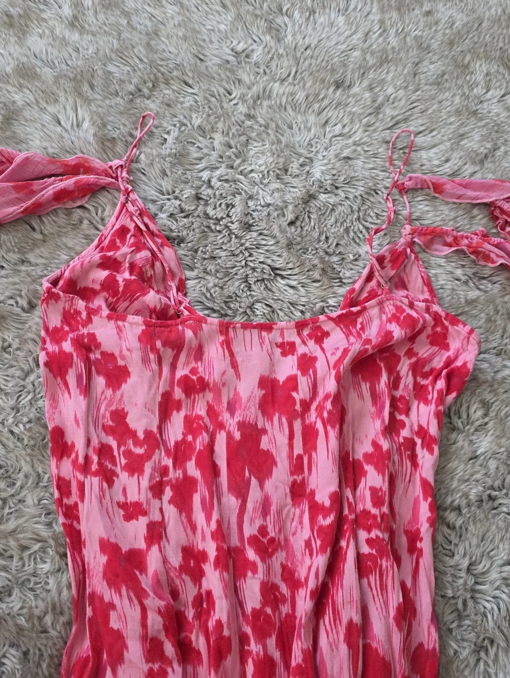 Free People Endless Cascades Maxi‎ Dress Off The Shoulder Pink And Red